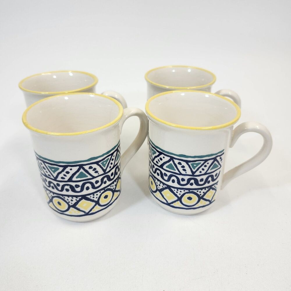 Biltons Mugs Set of 4 Vintage England Geometric Tea Coffee Cups Stoneware
